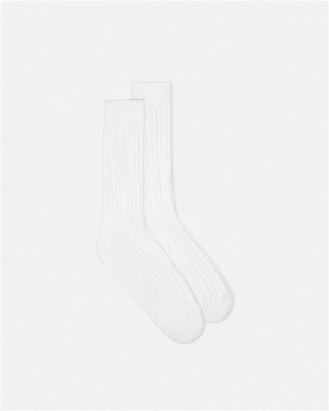 Embroidered Ribbed Logo Socks White 